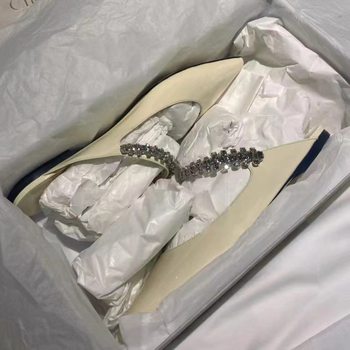 High Version of Jc Pointed Toe Rhinestone Sandals for Women 2025 Summer French Sandals Patent Leather Toe Straps with Stiletto Heels and Half Slippers