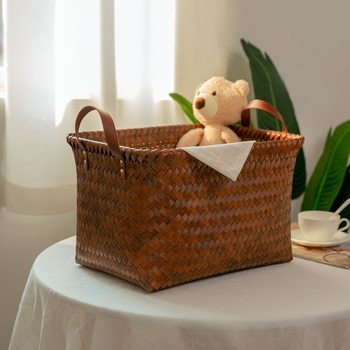 Home Storage Woven Basket Storage Basket Large Capacity Car Trunk Snacks Toys American Rattan Storage Basket