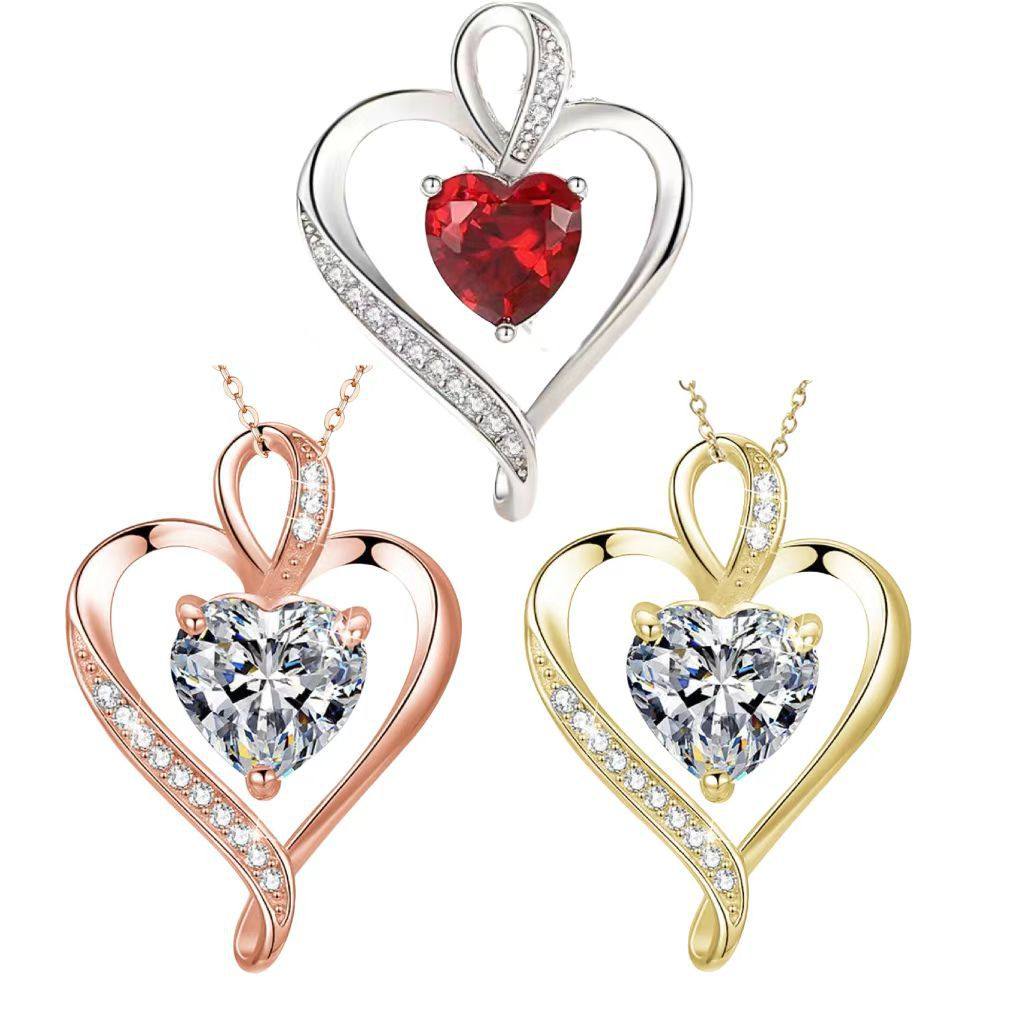 Cross-border new love diamond necklace European and American style multi-color heart-shaped diamond pendant elegant all-match clavicle chain female