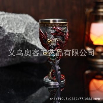 Cross-Border Creative Water Cup, Knight Dragon Holding Sword, Red Wine Glass, European Retro Dragon Warrior Stainless Steel Wine Glass 3D Stereo