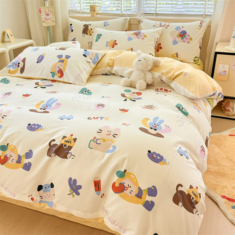 New maternal and infant grade 100 cotton small fresh four-piece cartoon cotton student dormitory three-piece bed hat wholesale
