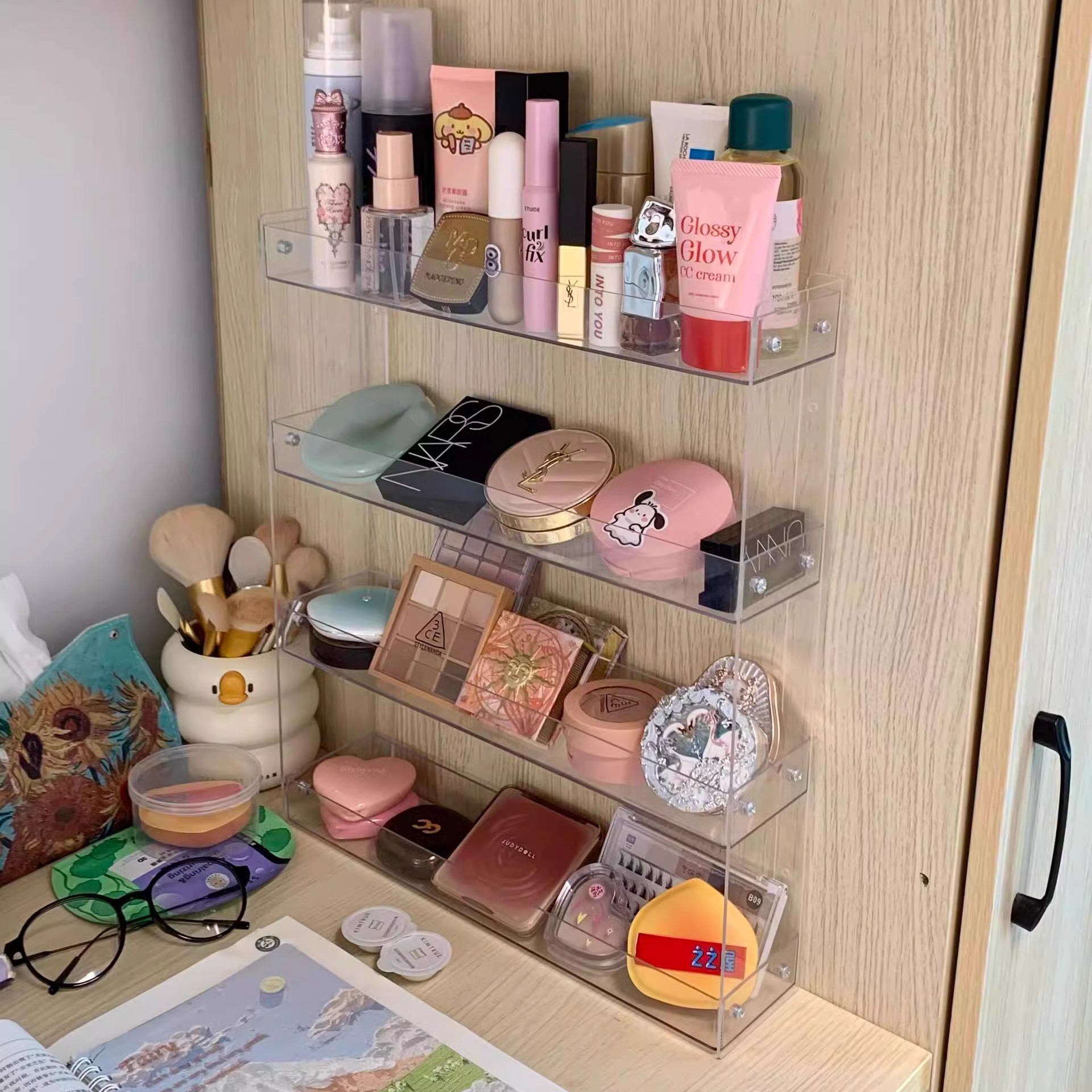 Acrylic Rack Wardrobe Outside Side Rack Dormitory Cosmetics Drug Storage Box Desk Cabinet Storage Artifact Hanging