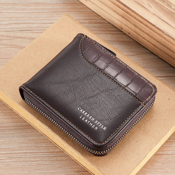 New men's short stone pattern wallet horizontal edge zipper small wallet split leather horizontal multi-card card holder