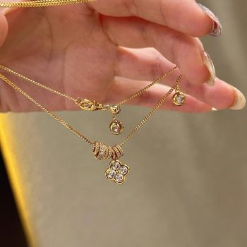 [Running Ring Flower]Vintage Palace Shiny Necklace Versatile Commute Workplace Collarbone Chain
