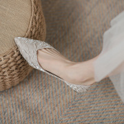 Houndstooth Pointed Toe Flats Shoes for Women 2025 New Elegant Fairy Style Shallow Mouth Slip-On French Women's Shoes Spring