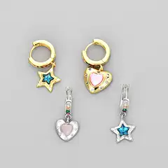 European and American Cross-border Cool Color Heart-shaped Star Asymmetric Earrings Niche Light Luxury High-end Ear Buckle Retro Earrings for Women