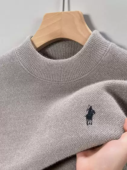 Middle-aged men's fleece-lined thick sweater winter new warm fashion half high collar sweater base coat wholesale