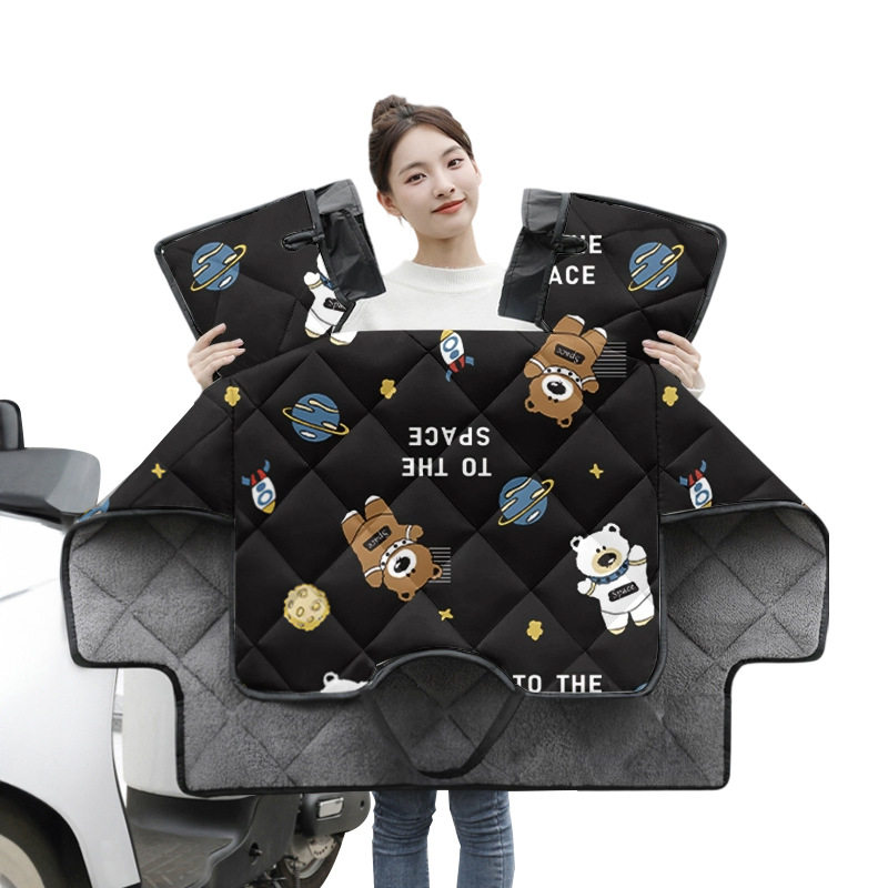 Electric Vehicle Windshield Cover with Winter Coating, Enlarged and Thickened with Fleece for Warmth, Waterproof and Windproof Cover for Electric Motorcycles