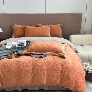 Winter thickened milk velvet four-piece set double-sided warm coral velvet three-piece set flannel single quilt cover fitted sheet wholesale