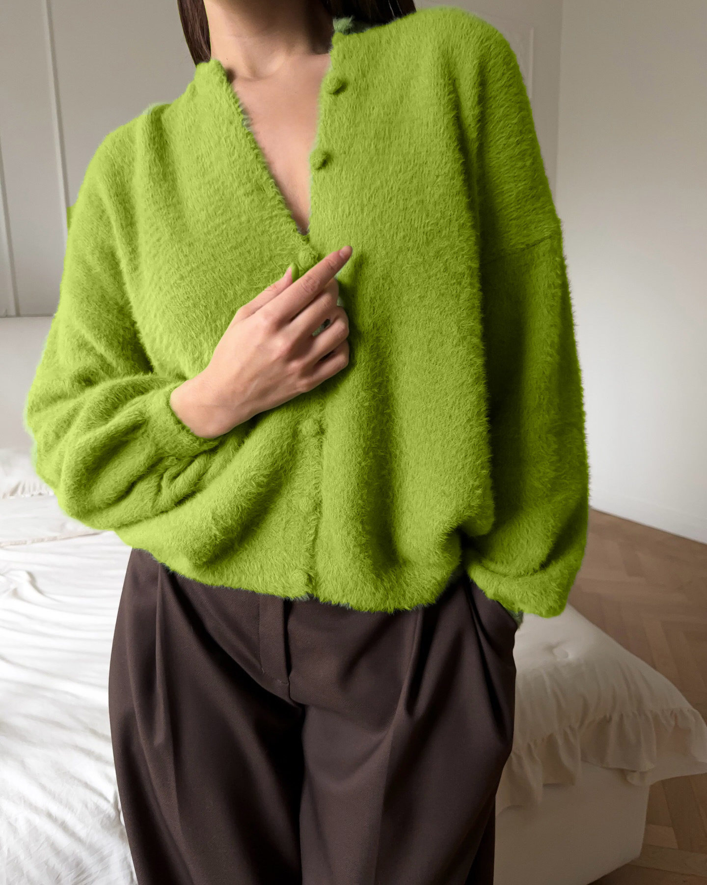 Womens Oversized Knit Cardigan Soft Faux Fur Round Neck Casual Style Versatile Sweater for Everyday Wear Wholesale