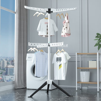 Foldable clothes hanger floor bedroom balcony clothes hanger stainless steel clothes hanger retractable household clothes drying Rod