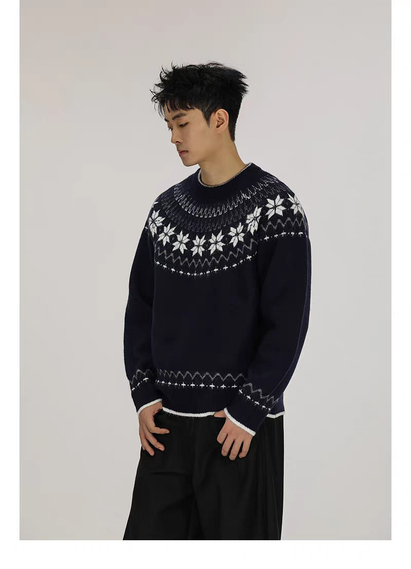 圆领毛衣针织衫男潮牌帅气秋冬季打底衫2024新款男士气质修身上衣