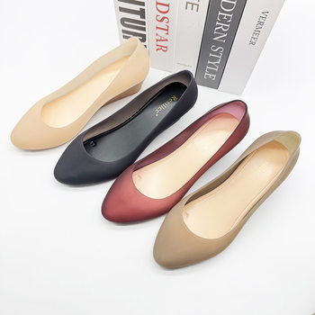 2025 New Wedge Heel Jelly Shoes Women's Work Shoes Single Shoes Spring and Autumn Flat Heel Waterproof 5cm Casual Beach Shoes