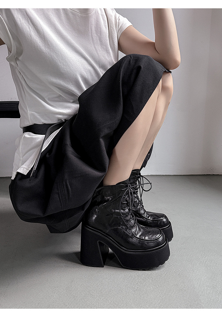 Boot Martin nữ da cừu thắt dây gót cao 11.5cm đế dày — Da đen, da màu nâu, Lớp lót nhung đen, Nhung nâu