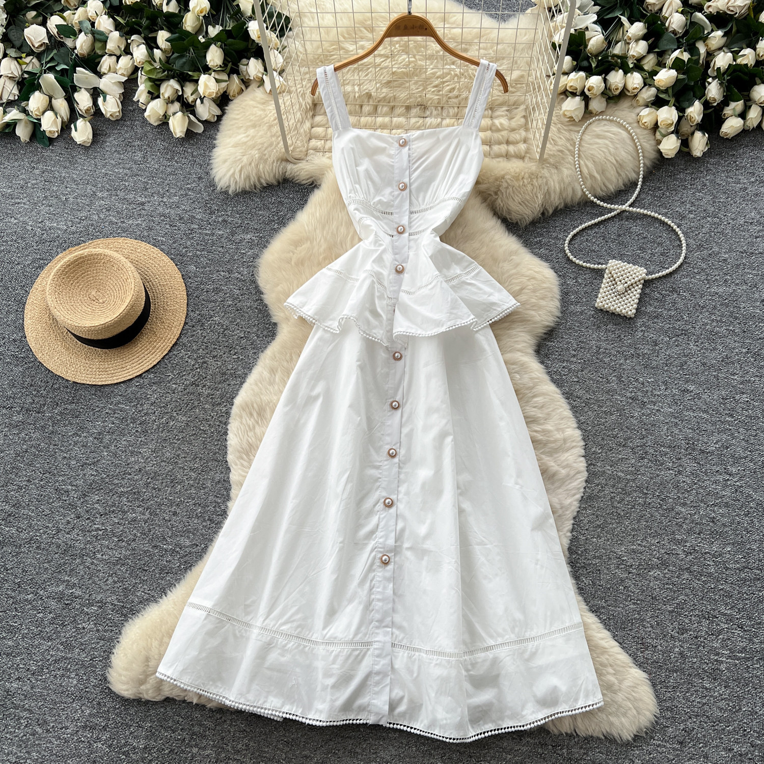 White Sleeveless A Line Dress High Waist Fresh Style Summer Office Wear Wholesale Available ready to ship