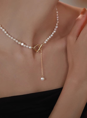 巴洛克异形小淡水珍珠项链简约OT扣流苏4-5MM淡水珍珠锁骨链配饰