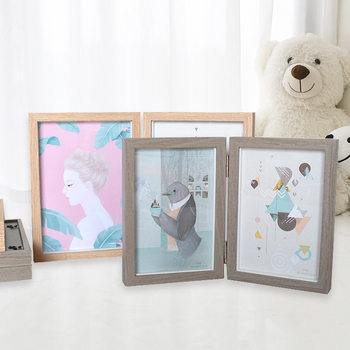 Folding Photo Frame Two-Part Combination Photo Frame Wooden Hollow Simple Creative 6/7-Inch Foldableing Screen Table Wholesale