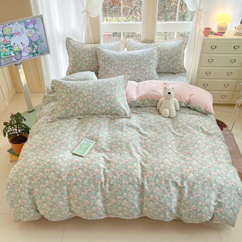 Ins Pastoral Style Small Floral 100 Cotton Bed Four-piece Set Cotton Twill Quilt Cover Bedding Three-piece Set