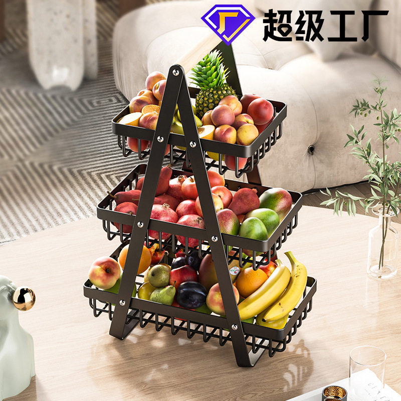 Nordic Style Portable Fruit Basket Double-Layer Storage Basket Desktop Storage Basket Snack Storage Rack Draining Basket Fruit and Vegetable Basket