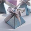 Mist Blue Gold-Stamped Wedding Candy Box Tiktok Creative European-Style Ins Fresh Gift Triangle Wedding Box Wholesale