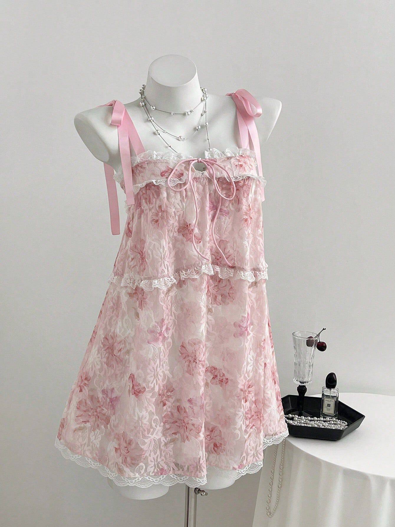 Summer Sweet Lace Backless Tie Strap Dress for Women Elegant Design Lightweight Fabric Perfect for Parties Ready to