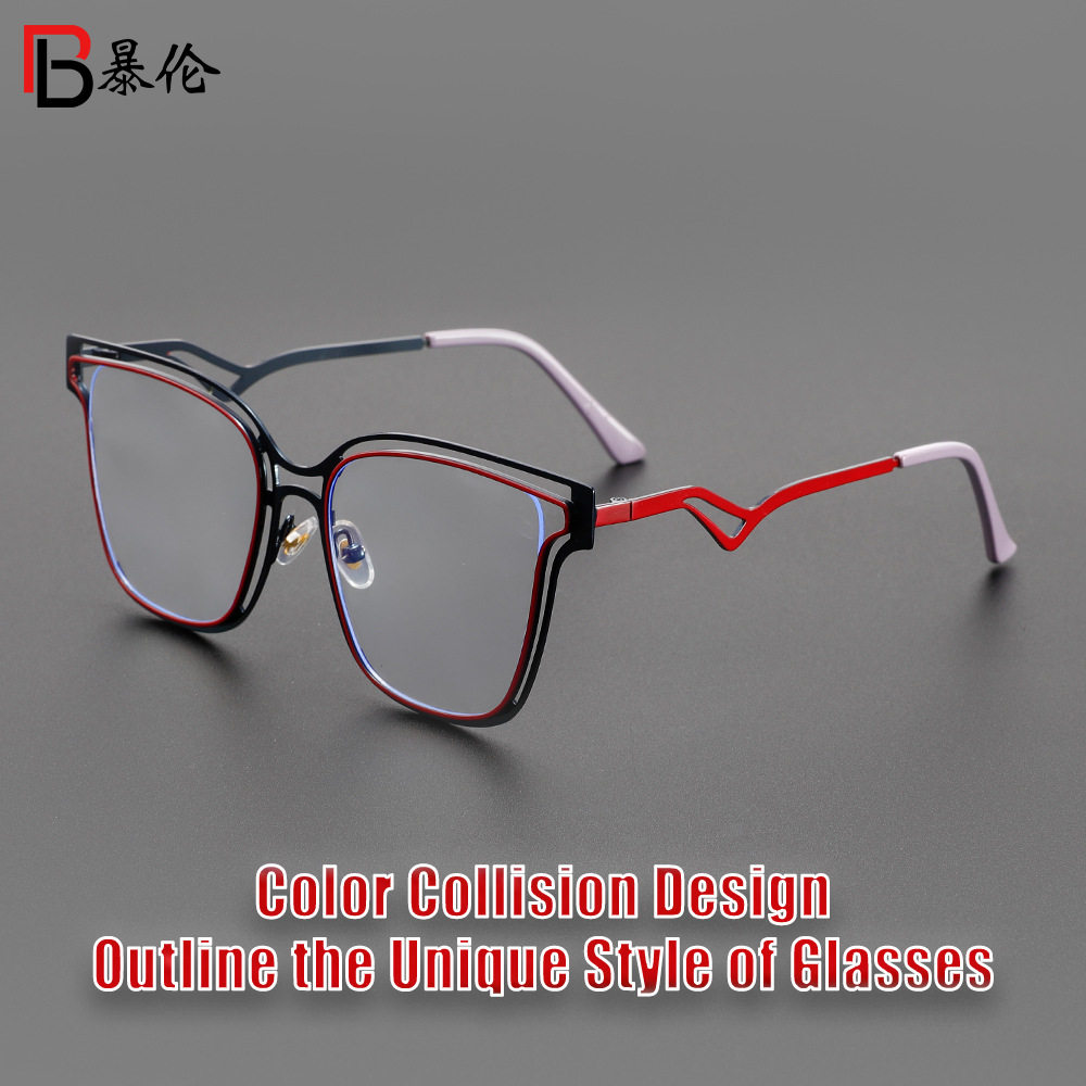 Cross-Border Trendy Large-Frame Metal Thin-Leg Plain Glasses Frame European and American Ins Style Internet Celebrity Street Photography Anti-Blue Light Flat Mirror