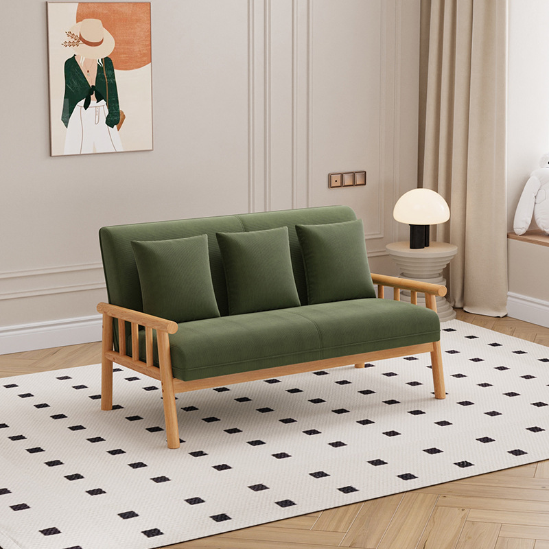 北欧小公寓小户型客厅家用日式实木原木风双人三人位奶油风小沙发