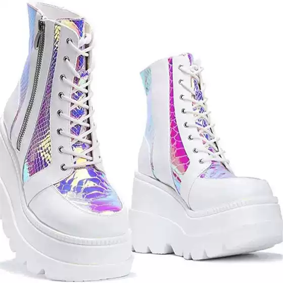Independent station 2023 Amazon autumn and winter new high-top muffin shoes women's color matching lace-up large size European and American women's shoes