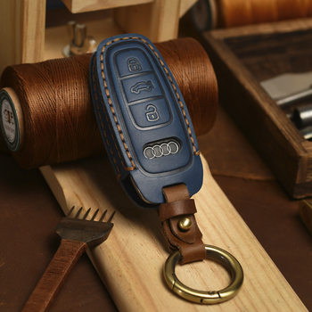 Factory Direct Sales Crazy Horse Leather Stereo Handmade Seam Car Key Cover Bag Suitable for Audi Genuine Cowhide