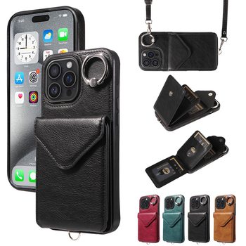 For iPhone16 Litchi Pattern Ring Buckle Mobile Phone Leather Case Apple 15 Card Bracket Case S24 Protective Case A55