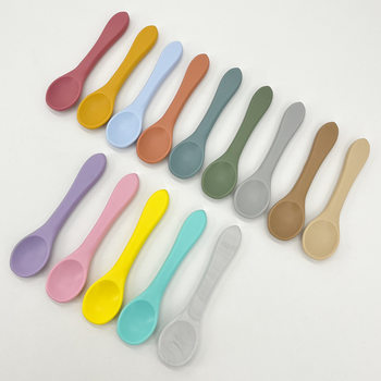 Silicone Spoon for Children, Multi-Color Training Spoon, Short Handle Baby Spoon, Infant Feeding Tableware, Complementary Food Spoon, in Stock, New Color for Feeding