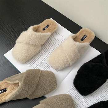 Baotou Half Slippers for Women to Wear Outside Fleece-Lined Warm Cotton Slippers 2025 Autumn and Winter New Thick Heel Lazy Muller Fur Shoes