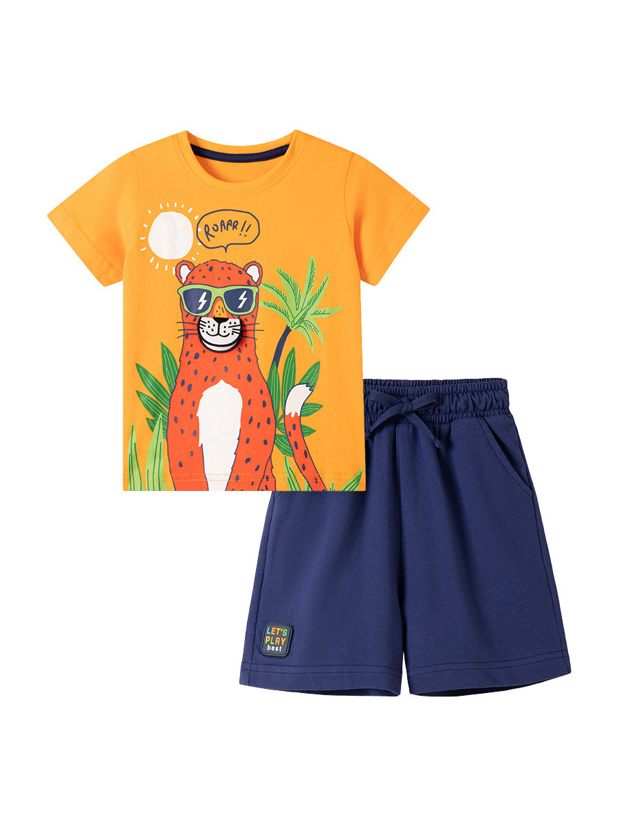 Kids' Short-sleeve Set, Summer Cotton Cartoon Kids' Clothing, Trendy Boys' 2-piece Outfit
