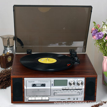 Lp Vinyl Record Cd Tape All-In-One Multi-Function Record Player Retro Gramophone Bluetooth Speaker Album Playback