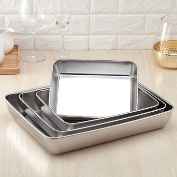 Food Grade 304 Stainless Steel Thickeneded Tray Towel Plate Square Deepened Cold Dish Plate Cake Baking Plate Wholesale