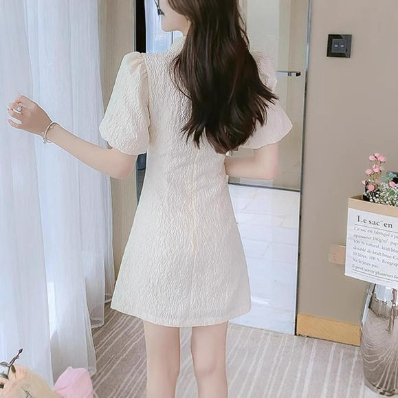 Summer French Style Modified Qipao Dress for Women Short Puff Sleeve Elegant Fit Petite Size Perfect for Casual