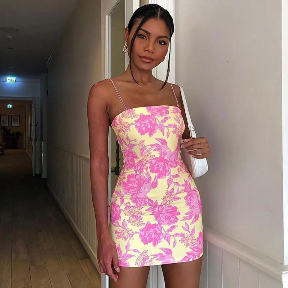 Summer Womens Bodycon Dress Off Shoulder Sexy Rose Print Sleeveless Perfect for Parties and Events Wholesale