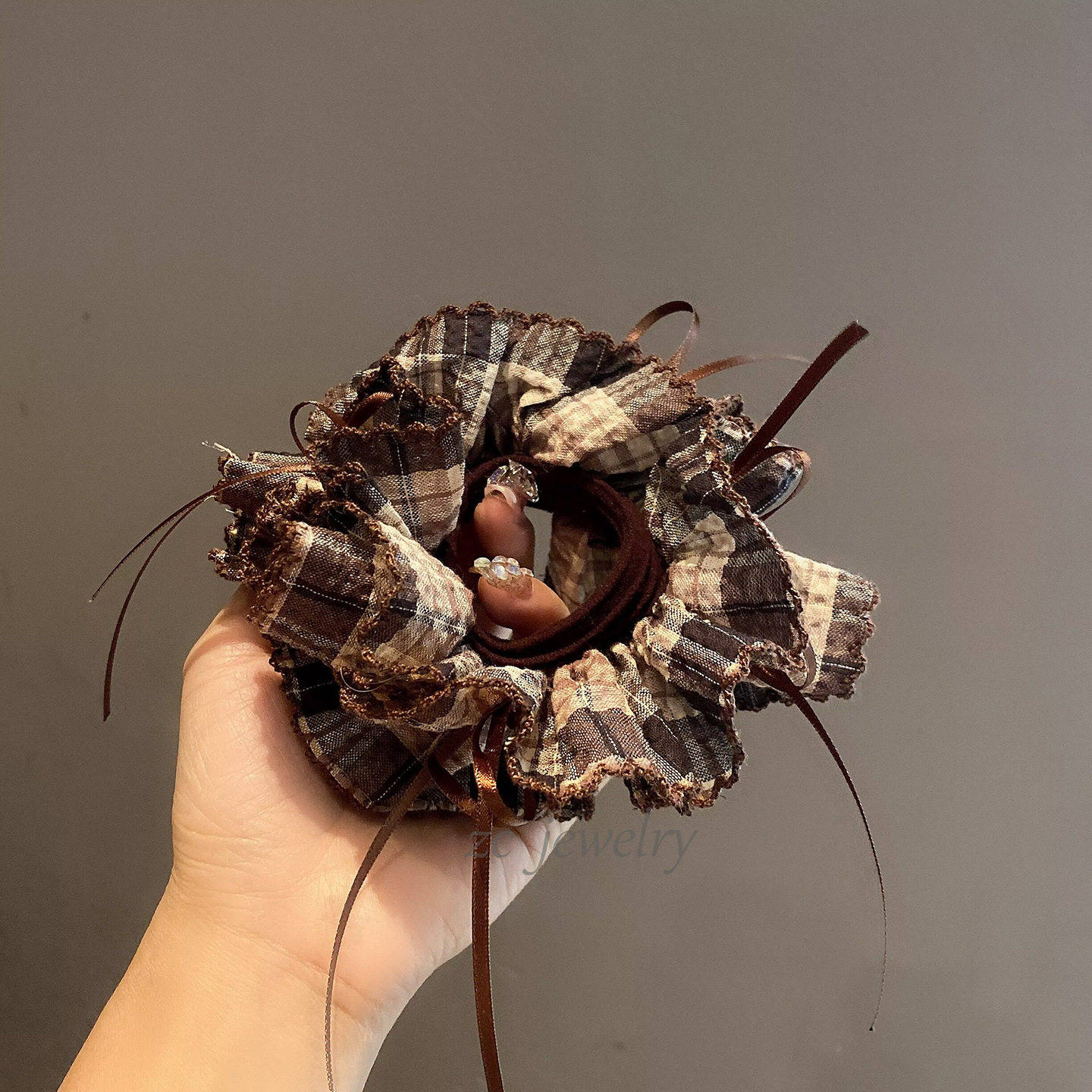 Lazy Style Maillard Color Plaid Bow Hair Tie High-End Bun Low Ponytail Hair Rope