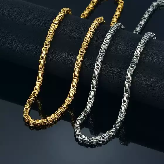 Aliexpress European and American Titanium Steel Gold Thick Stainless Steel Necklace for Men, Bold Wave Chain with Water Ripple Design