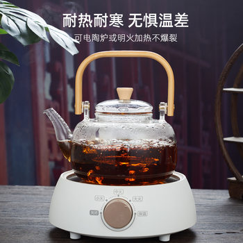 Bamboo Handle Teapot, Heat-Resistant Glass Teapot, Household Tea Brewing Pot, Health Pot, Electric Ceramic Stove Tea Maker, Tea Set