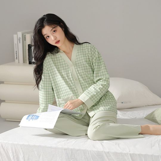 【7A抑菌】纯棉睡衣女春秋长袖新款V领和服可外穿全棉家居服套装