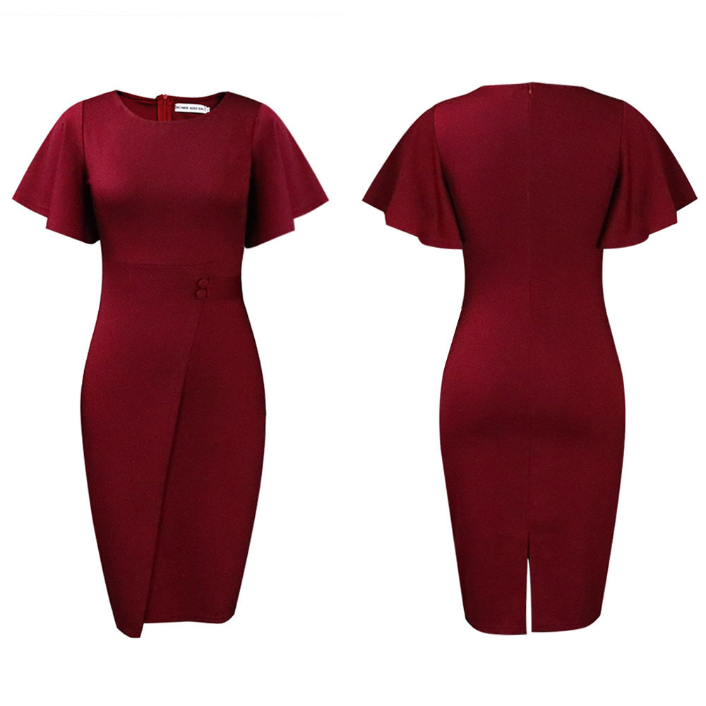 Plus Size Womens Dress Ruffle Sleeve Fashionable Split Hem Summer Style Perfect for Casual or Formal Occasions OEM