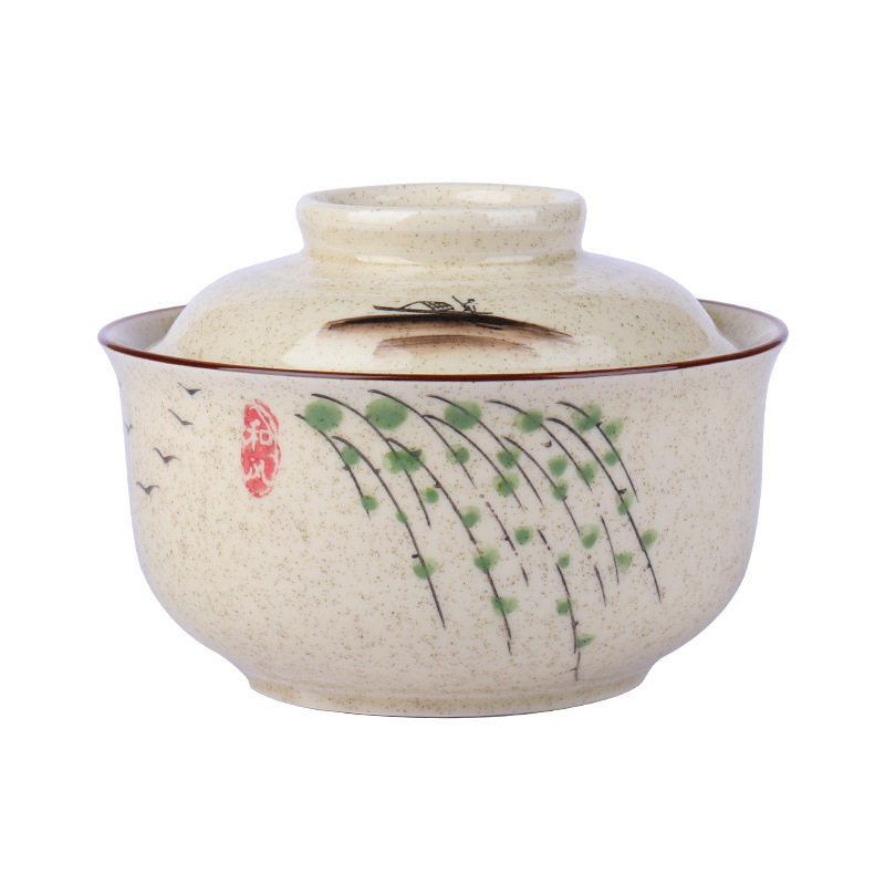 6.5-inch instant noodle bowl with lid lunch box student Chinese underglaze color ceramic suit ramen bowl canteen tableware
