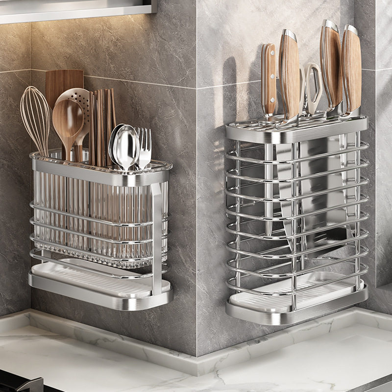 Simple Non-Punch Wall-Mounted Storage Rack Household Kitchen Chopsticks Storage Rack Wall-Mounted Countertop Dual-Use Shelf