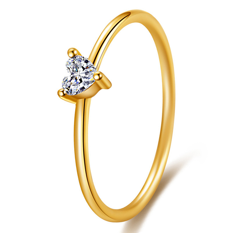 New simple love-shaped small diamond ring 18k gold-plated fi...