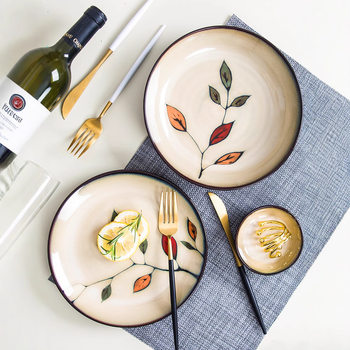 Factory Outlet Yuquan Ceramic Color Leaf Ceramic Dishes Household Wholesale Soup Bowl Noodle Bowl Soup Plate Dishes Tableware