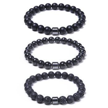 AliExpress Wish new 8MM black volcanic stone agate stone bracelet elastic rope black magnet beaded bracelet