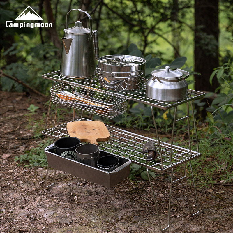 Koman T-225A Camping Stainless Steel Narrow Light Mesh Table Mountain Picnic Combination Storage Rack Portable Camping Style Foldableing Table