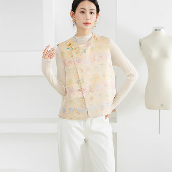 100% Mulberry Silk Jacquard Song Brocade Silk Chinese-Style Vest for Women New Chinese-Style Cardigan