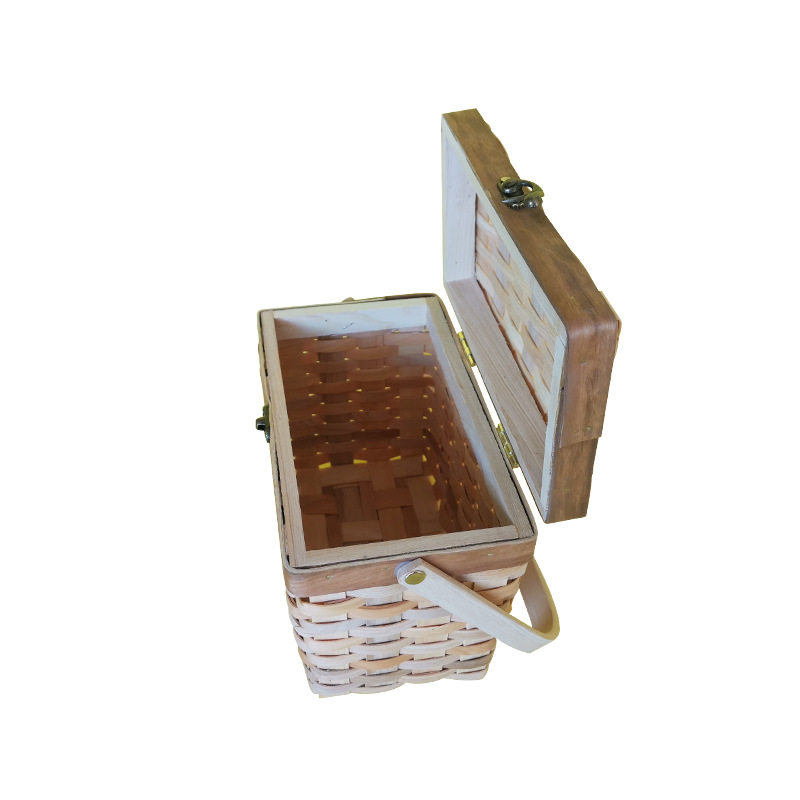 In stock pastoral style woven basket Rattan woven tea basket zongzi basket storage basket rattan primary color handle basket rattan basket wholesale